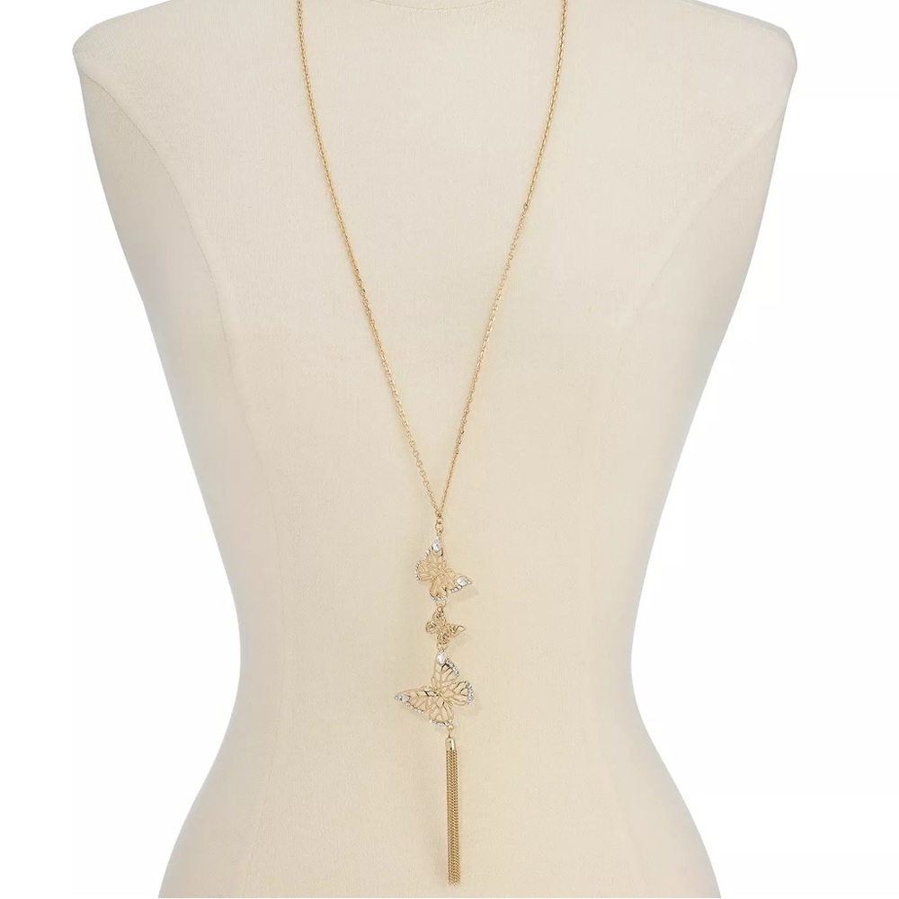 Thalia Sodi Gold-Tone Crystal Butterfly & Chain Tassel Necklace
